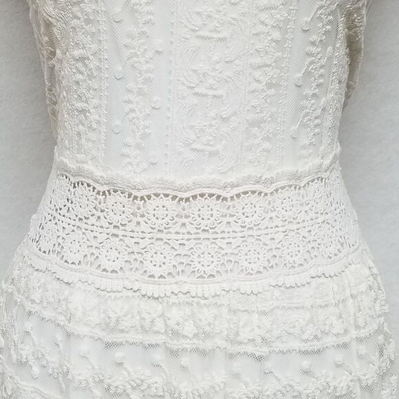 LUNA Cream Illusion Lace Crochet Sunflower Sleeveless Dress Small - Picture 5 of 14